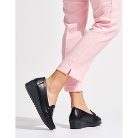 Black women's wedge loafers with gold embellishment 1