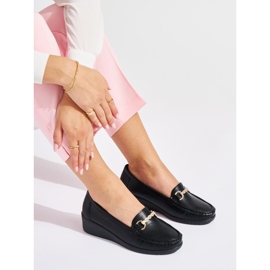 Black women's wedge loafers with gold embellishment 2