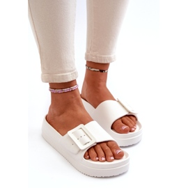 Women's foam slippers on the platform with Big Star NN274A661 white buckle 2 Women's foam slippers on the platform with Big Star NN274A661 white buckle 2