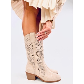 Hunter Beige Openwork Cowboy Boots 1