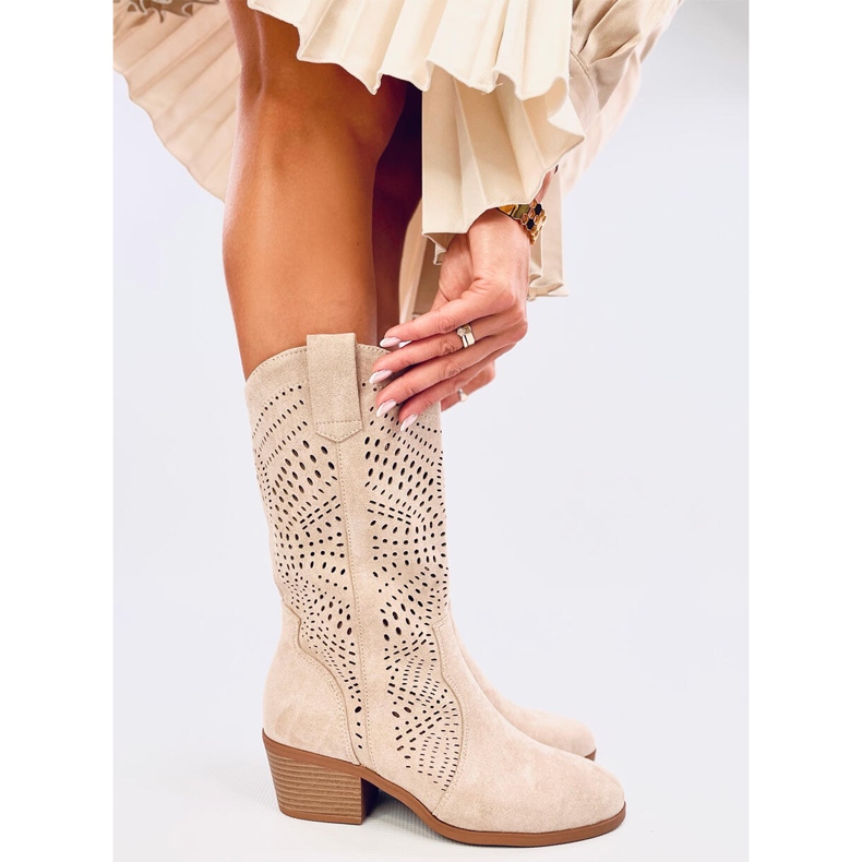 Hunter Beige Openwork Cowboy Boots 1