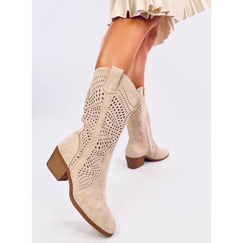 Hunter Beige Openwork Cowboy Boots 2