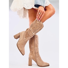 Openwork heeled boots Strokes Khaki brown 1