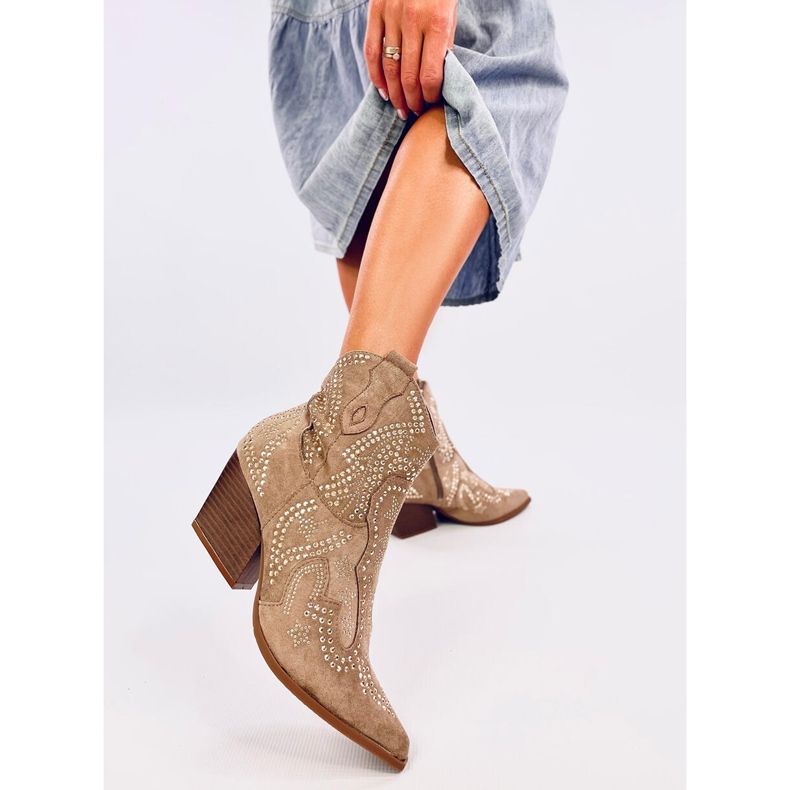 Lorenzo Khaki Rhinestone Cowboy Boots beige 1