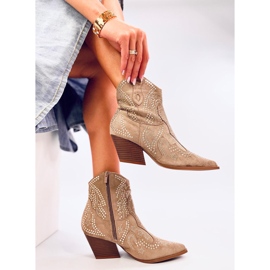 Lorenzo Khaki Rhinestone Cowboy Boots beige 2
