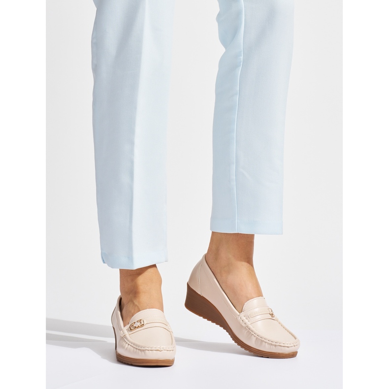 Beige women's moccasins with buckle 1 Beige women's moccasins with buckle 1