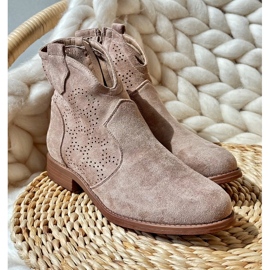 Women's Openwork Boots On Flat Heels Beige S.Barski HY66-151 1