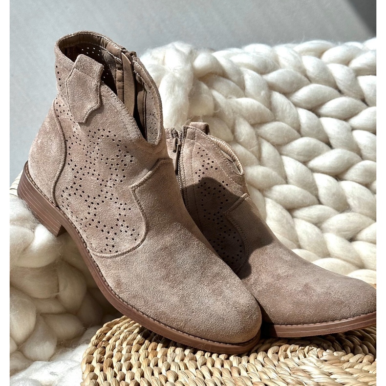 Women's Openwork Boots On Flat Heels Beige S.Barski HY66-151 2