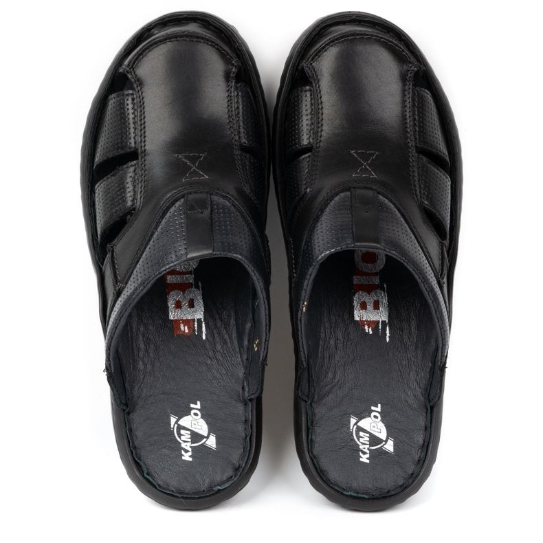 Kampol Men's leather flip-flops 224KAM black 1