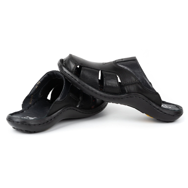 Kampol Men's leather flip-flops 224KAM black 2