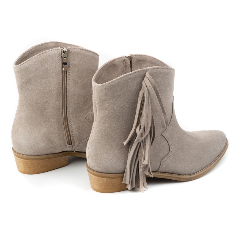 Olivier Suede leather ankle boots with zip and fringes 1139 beige 1