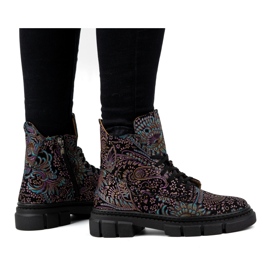 Olivier Women's high lace-up leather ankle boots 1227 print black multicolored 1
