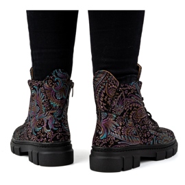 Olivier Women's high lace-up leather ankle boots 1227 print black multicolored 2