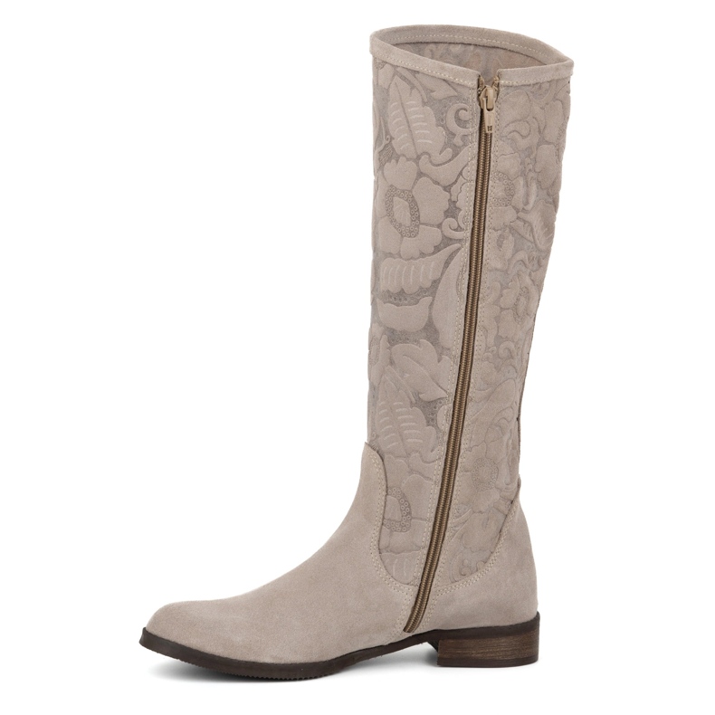 Olivier Women's suede boots made of natural leather with embossed flowers Emma beige 1