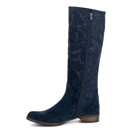 Olivier Women's boots suede made of natural leather with embossed flowers Emma navy blue 1 Olivier Women's boots suede made of natural leather with embossed flowers Emma navy blue 1