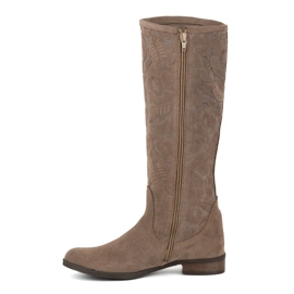 Olivier Women's boots suede made of natural leather with embossed flowers Emma dark beige 1