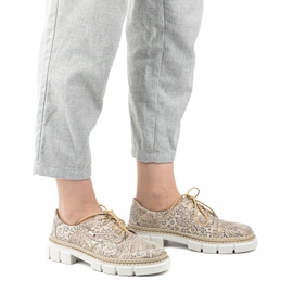 Olivier Women's leather shoes with thick soles, flowers, 1134, beige 1