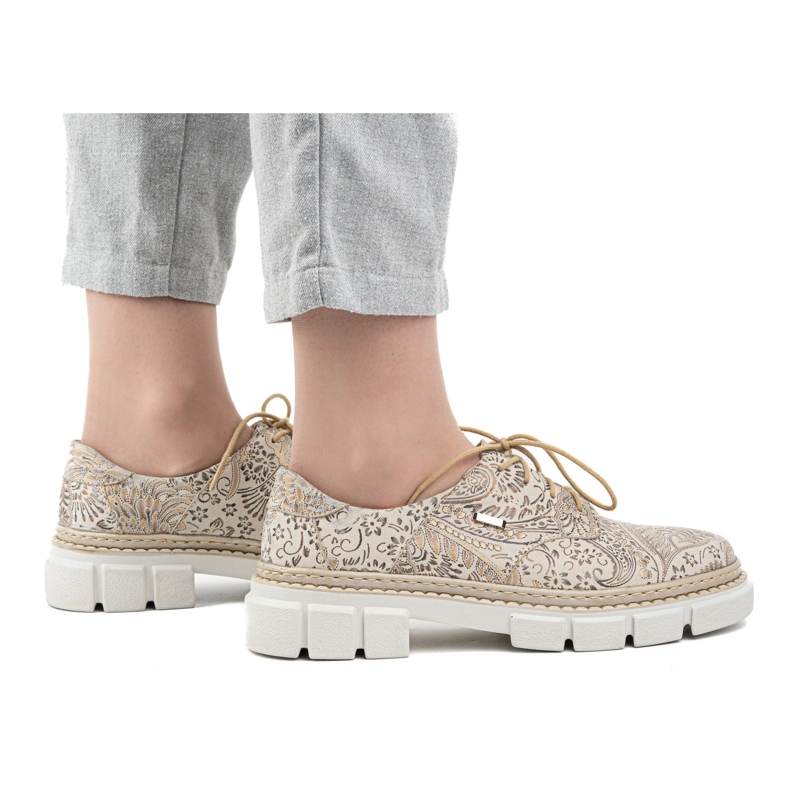 Olivier Women's leather shoes with thick soles, flowers, 1134, beige 2 Olivier Women's leather shoes with thick soles, flowers, 1134, beige 2