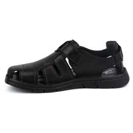 Kampol Men's Velcro Leather Sandals 222 Kam Black 1