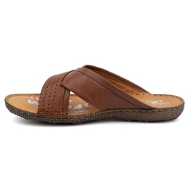Kampol Men's leather cross-strap flip-flops 216kam brown 1