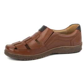 Kampol Men's casual leather shoes 86KAM smooth brown 1