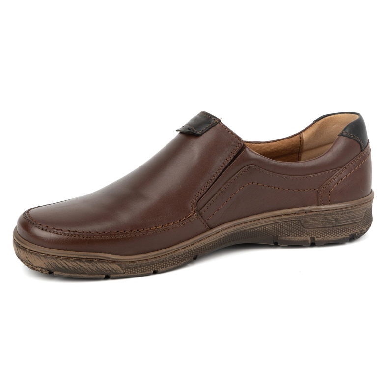 Kampol Men's casual leather slip-on shoes 58KAM smooth brown 1