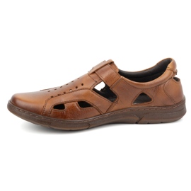 Olivier Men's leather shoes, slip-on, breathable, velcro, 312KZ, brown 1