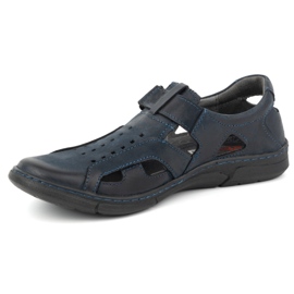 Olivier Men's leather slip-on shoes, breathable, velcro, 312KZ, navy blue 1