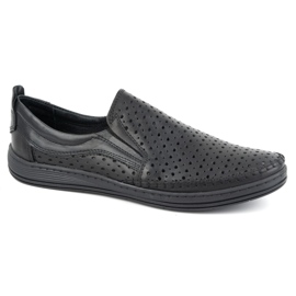 Olivier Men's openwork summer moccasins 590MP Black 1