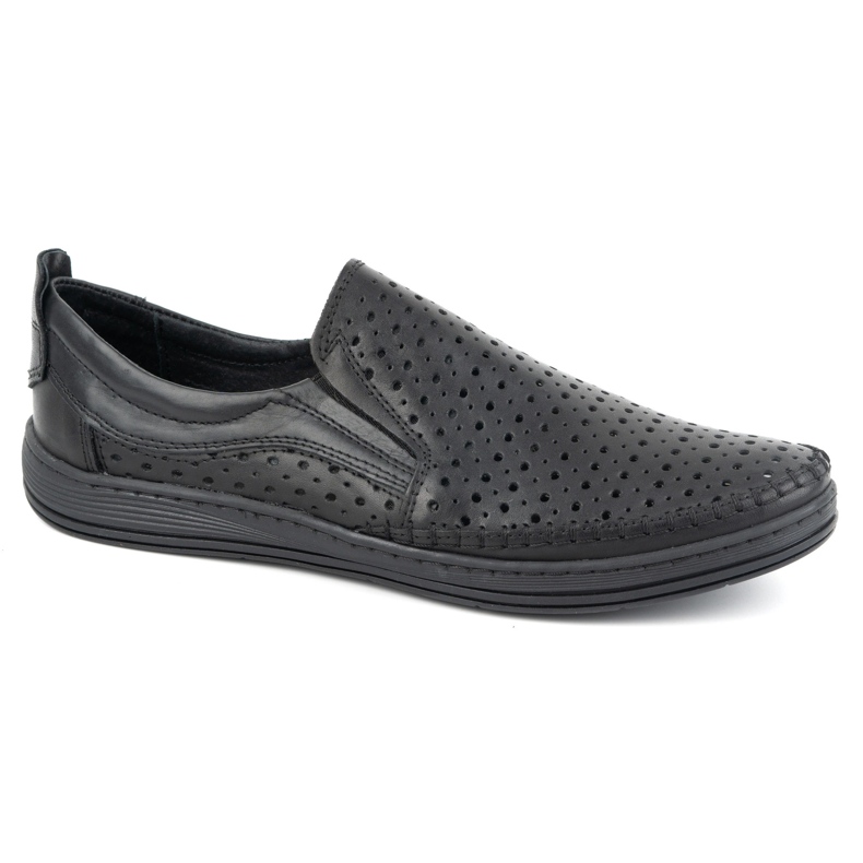 Olivier Men's openwork summer moccasins 590MP Black 1