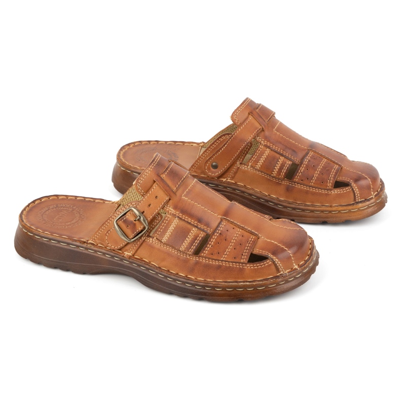 Olivier Classic men's leather flip-flops 0036 brown 1