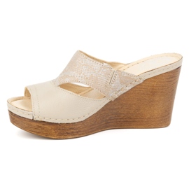 Olivier Women's leather wedge flip-flops 1127 beige 1