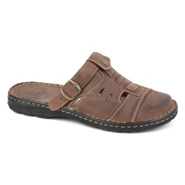 Olivier Classic men's leather flip-flops with heel strap 0045 brown 1