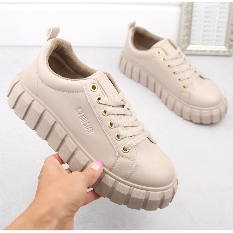 Women's lace-up platform shoes beige Big Star MM274618 1