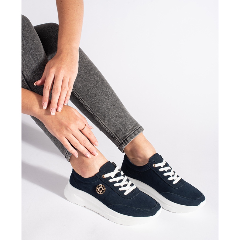 Goodin Navy leather sneakers on the platform blue 1