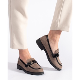 Women's suede moccasins with a buckle beige 2