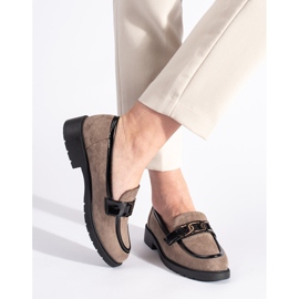 Women's suede moccasins with a buckle beige 1