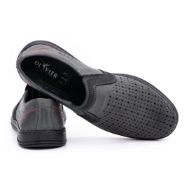 Olivier Men's leather moccasins shoes for summer 713MP gray grey 3