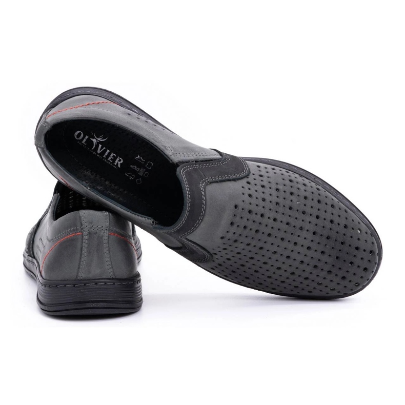Olivier Men's leather moccasins shoes for summer 713MP gray grey 3