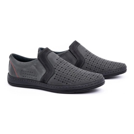 Olivier Men's leather moccasins shoes for summer 713MP gray grey 2