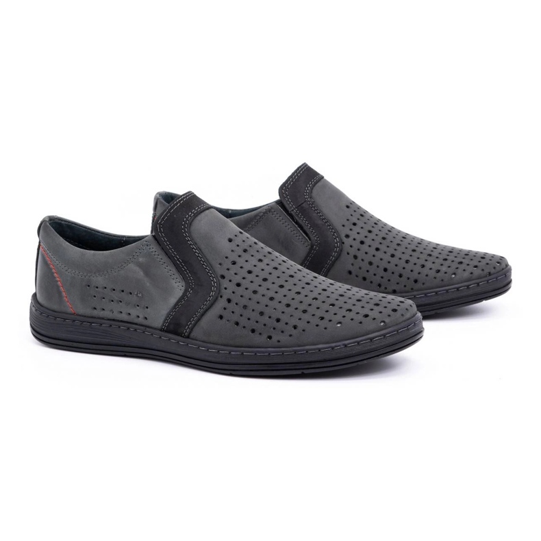 Olivier Men's leather moccasins shoes for summer 713MP gray grey 2