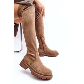 Evento Women's flat -heed knee boots beige 1 Evento Women's flat -heed knee boots beige 1