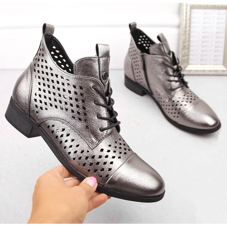 Women's openwork silver ankle boots Potocki SZ12091 1
