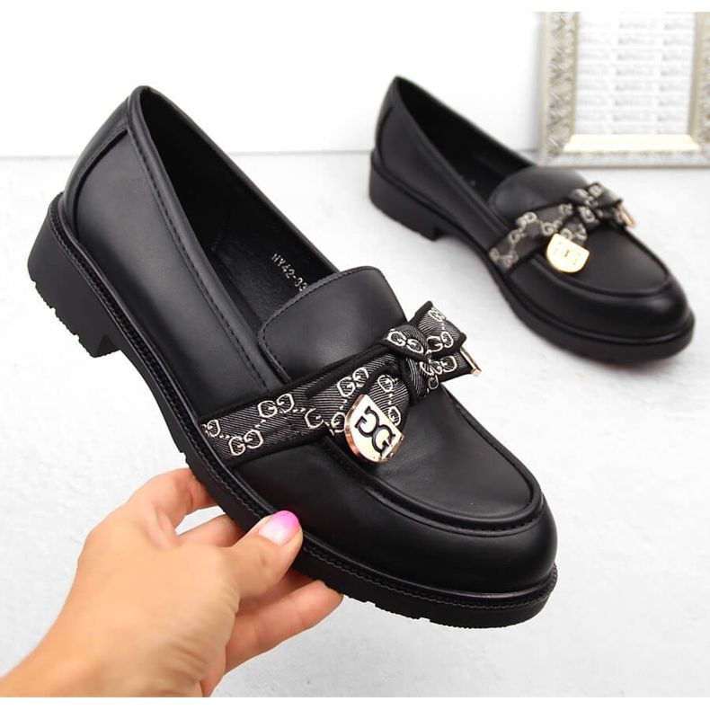 Women's loafers with bow black S.Barski HY42-331 1