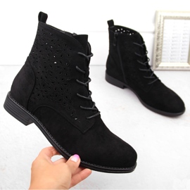 Women's suede ankle boots openwork black S.Barski HY42-136 1