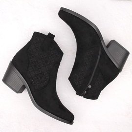 Women's suede ankle boots openwork cowboy boots black S.Barski HY42-944 2