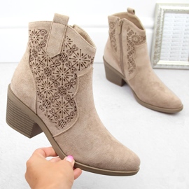 Women's suede ankle boots openwork cowboy boots beige S.Barski HY42-944 1