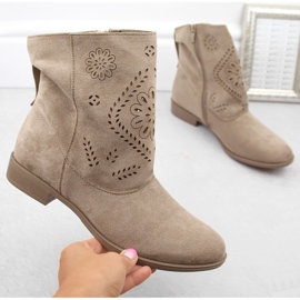 Women's suede ankle boots openwork beige Jezzi MAM65-106 1
