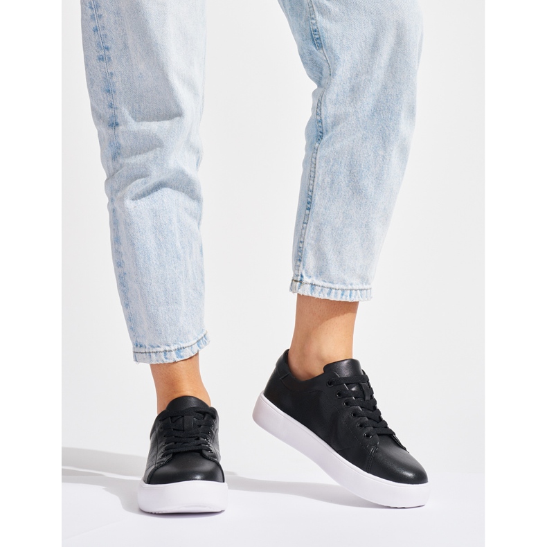 Sergio Leone Women's Black Leather Lace-Up Sneakers 2