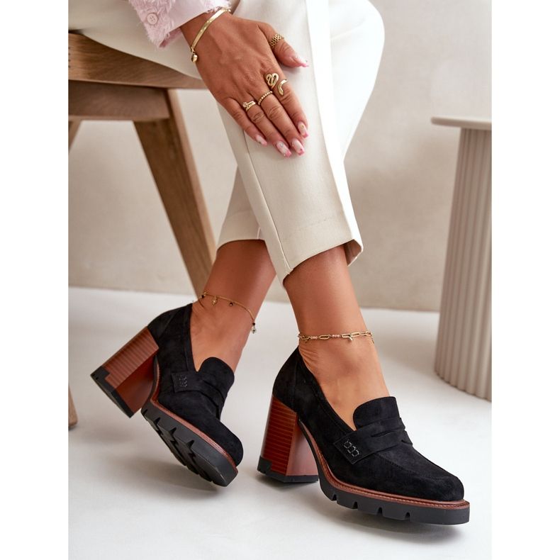 Women's Low Heel Shoes With Eco Suede Black Vinceza 58105 2